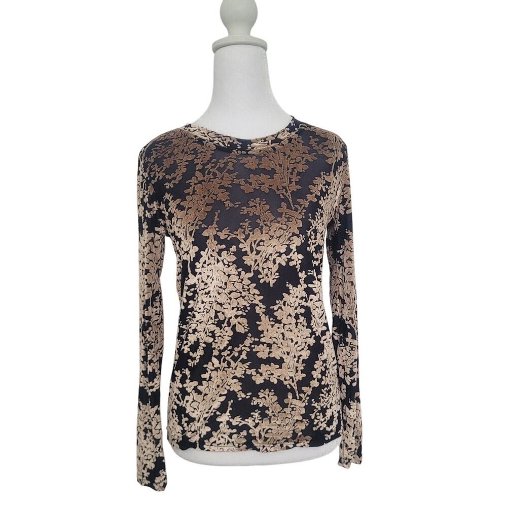 J.nna Gold Velvet Burnout Sheer Floral Top Size S Whimsigoth Vamp Regency